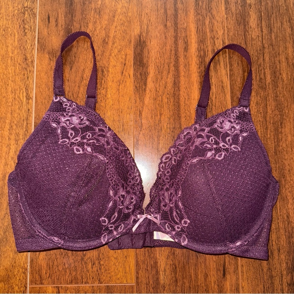 Victoria’s Secret Angels Push-Up Bra 34D Lace Underwire Plum Purple
